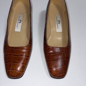 Etienne Aigner Tan Croc-Embossed Shoes